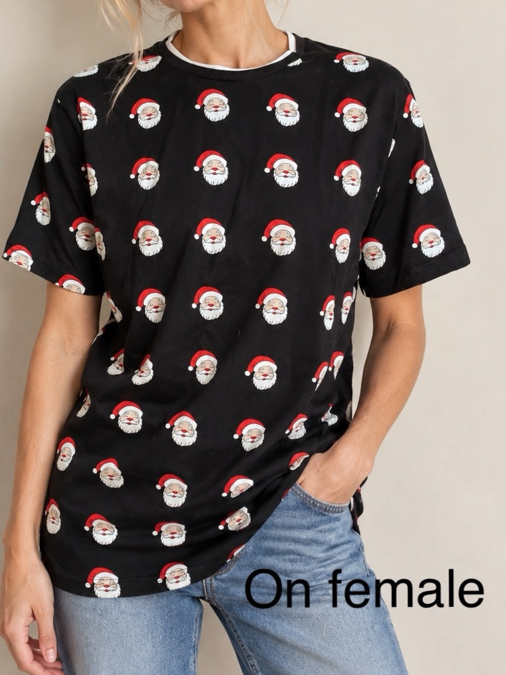 Unisex Denim & Flower by Ricky Singh Santa Print Christmas T-Shirt Sz Medium